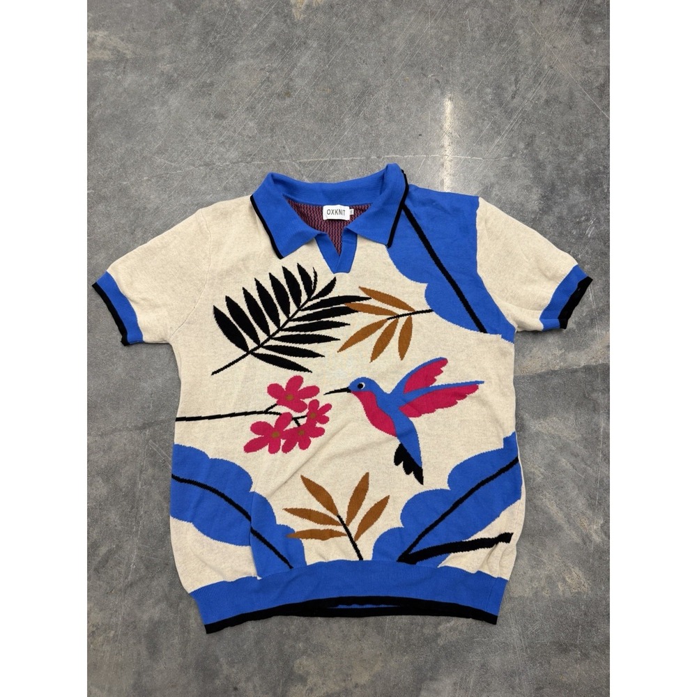 OXKNIT Retro 70s Style Knit Polo Shirt Men's 2XL Hummingbird 100% Cotton